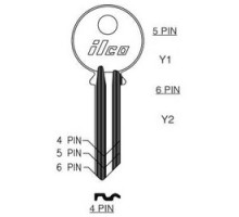 KABA ILCO CORP  999A NP A02  Y2              Cylinder Lock Key Blank, 6-Pin, Brass, Nickel Plated, 2 Price Group, For Yale