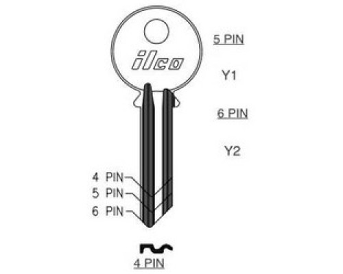 KABA ILCO CORP  999A NP A02  Y2              Cylinder Lock Key Blank, 6-Pin, Brass, Nickel Plated, 2 Price Group, For Yale