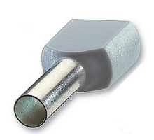 THOMAS & BETTS  F8010               Polypropylene Insulated Twin Ferrule, Length 0.906 in/23.0mm, Pin Length 0.472 in/12mm, Pin Diameter 0.150 in/3.8mm, Base Diameter 0.339 in/8.6mm, Conductor Range 2x12 AWG/2x4.00mm, Gray, Copper, Tin Plat