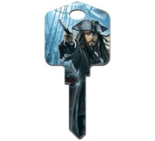 HOWARD KEYS  KW-D27               Decorative Key Blank, Kwikset, Large Headed, Painted, Disney Pirates of the Caribbean Captain Jack Sparrow Design, Individually Carded