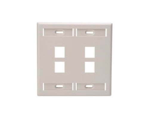 LEVITON  42080-4TP               QuickPort Wallplate with ID Window, Dual Gang, 4-Port, Light Almond