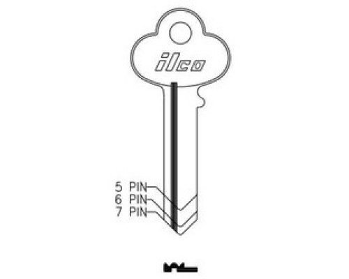 KABA ILCO CORP  1001EA NP A12  IAL4404000B              Cylinder Lock Key Blank, 6-Pin, Brass, Nickel Plated, 12 Price Group, For Corbin/Russwin