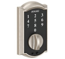 SCHLAGE ALLEGION BRAND  BE375 CAM 619 12-287 10-116        Door Lock Touchscreen Deadbolt, Camelot, Satin Nickel, With Dual Latch, Round Corner Strike