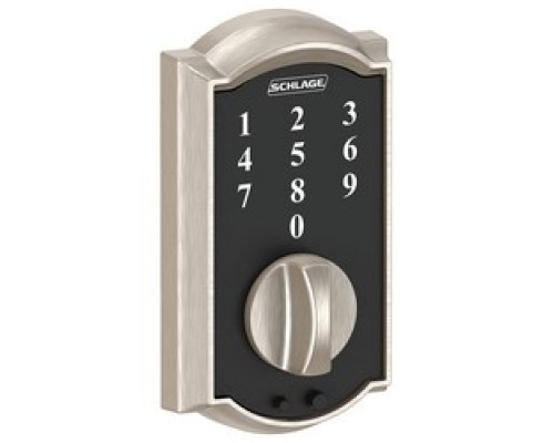 SCHLAGE ALLEGION BRAND  BE375 CAM 619 12-287 10-116        Door Lock Touchscreen Deadbolt, Camelot, Satin Nickel, With Dual Latch, Round Corner Strike