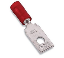 THOMAS & BETTS  RA481               Nylon Insulated Rectangular Ring Terminal, Length 1.109in, Width 0.302in, Bolt Hole #6, Wire Range #22-#18 AWG, Red, Copper, Tin Plated
