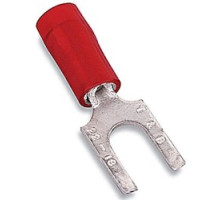 THOMAS & BETTS  RA1203M               Nylon Insulated Fork Terminal with Flanged Tongue, Length 0.75in, Width 0.28in, Max Insulation 0.136, Bolt Hole #6, Wire Range #22-#16 AWG, Red, Copper, Tin Plated, On Mylar Tape