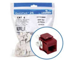 LEVITON  61110-BR6               eXtreme 6+ QuickPort Connector Quickpack, Category 6, 25-pack, Red