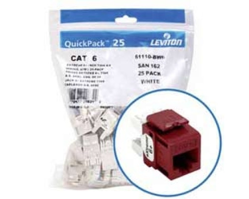 LEVITON  61110-BR6               eXtreme 6+ QuickPort Connector Quickpack, Category 6, 25-pack, Red