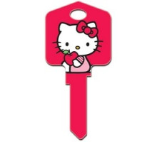 HOWARD KEYS  KW-SR3               Decorative Key Blank, Kwikset, Large Headed, Painted, Hello Kitty Design, Red, Individually Carded