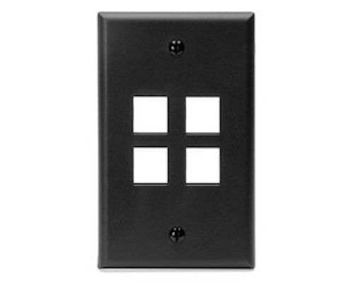 LEVITON  41080-4EP               QuickPort Wallplate, Single Gang, 4-Port, Black