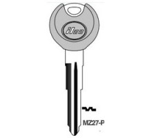 KABA ILCO CORP  MZ27-P NP A09  AJ01471012              Vehicle Key Blank, Plastic Head, Brass, Nickel Plated, 9 Price Group, For Mazda