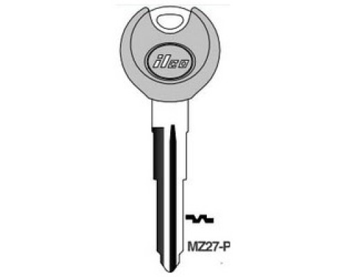 KABA ILCO CORP  MZ27-P NP A09  AJ01471012              Vehicle Key Blank, Plastic Head, Brass, Nickel Plated, 9 Price Group, For Mazda