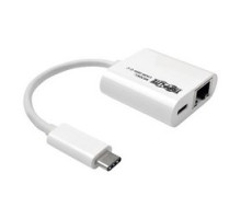 TRIPP LITE  U436-06N-G-C               USB 3.1 Gen 1 USB-C to Gigabit Ethernet NIC Network Adapter with USB-C Charging Port, 10/100/1000 Mbps, Thunderbolt 3 Compatible, White