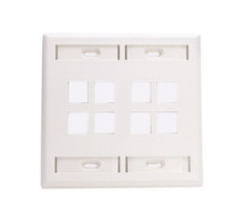 LEVITON  42080-8WP               QuickPort Wallplate with ID Window, Dual Gang, 8-Port, White