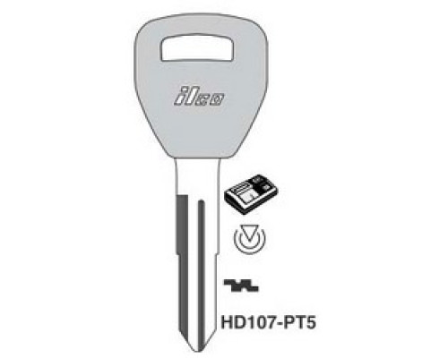 KABA ILCO CORP  HD107-PT5 NP               Vehicle Key Blank, Transponder Key, Cloning Tool, Brass, Nickel Plated, For Honda Automobile