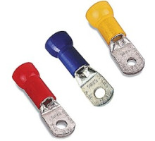 THOMAS & BETTS  RH727U               Nylon Insulated Large Ring Terminal with 90 Degree Bend, Length 2.14in, Width 0.77in, Max Insulation 0.629, Bolt Hole 5/16in, Wire Range 1/0, White, Copper, Tin Plated, 50 Pack