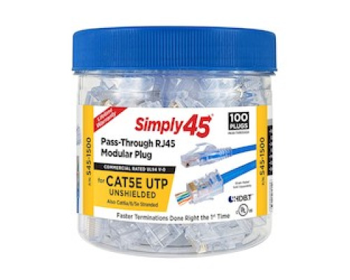 SIMPLY45 LLC  S45-1500               PASS THROUGH BLUE TINT -   CAT5E UTP - 100PC JAR