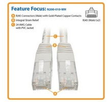 TRIPP LITE N200-010-WH        Cat6 Gigabit Molded Patch Cable RJ45 M/M , White, 10 ft.