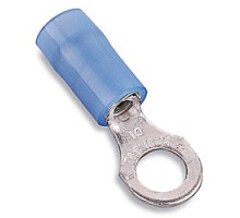 THOMAS & BETTS  RB733SP               Nylon Insulated Ring Terminal, Length 1.17in, Width 0.53in, Max Insulation 0.162, Bolt Hole 3/8in, Wire Range #18-#14 AWG, Blue, Copper, Silver Plated, 1,000 Pack