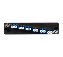 COMMSCOPE UNIPRISE SOLUTIONS  760149351  PNL-BK-012-SFA-LC02-BL-NS              Adapter Panel, 1000-Type, Teraspeed Single-mode, 6 LC Duplex Blue Adapters, No Shutter, Black Finish