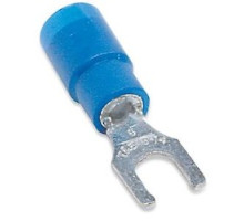THOMAS & BETTS  RB2237-200M               Expanded Vinyl Insulated Locking Fork Terminal, Length 0.97in, Width 0.31in, Max Insulation 0.200, Bolt Hole #8, Wire Range #18-#14 AWG, Blue, Copper, Tin Plated, On Mylar Tape, 1,000 Pack