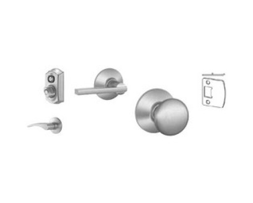 SCHLAGE ALLEGION BRAND  FE210NF LAT PLY 626 10-027        Electronic Door Lock, Latitude Lever/Plymouth Knob, Satin Chrome, With Round Corner Latch, For Storeroom
