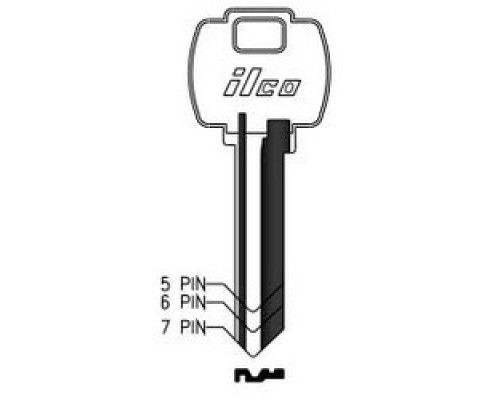 KABA ILCO CORP  L1054WD NP A12               Cylinder Lock Key Blank, 7-Pin, Sectional, Brass, Nickel Plated, 12 Price Group, For Falcon