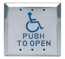 SECURITY DOOR CONTROLS  482A4U               Push Plate Switch, Square, Recessed, Surface Box/Bollard Mount, SPDT, Blue Infill, PUSH TO OPEN Legend, 4-1/2