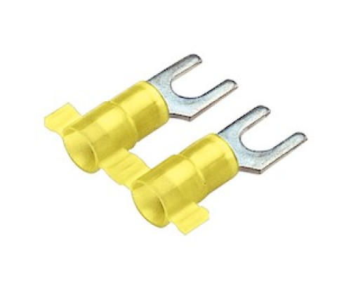 PANDUIT  PN10-14F-2K               Fork Terminal, nylon insulated, metal insulation grip sleeve, 12 - 10 AWG wire range, 1/4 stud size.