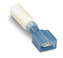 THOMAS & BETTS  14RBS-251TX               Heat-shrinkable Fully Insulated Male Tab, Length 1.75 Inches, Maximum Insulated .200, Tab Size .250x.032, Wire Range #16-14 AWG, Color Blue, Copper, Tin Plated