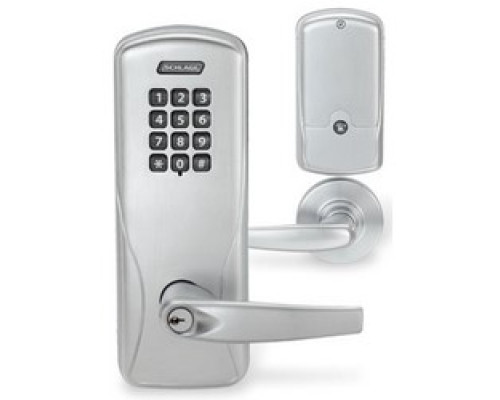SCHLAGE ALLEGION BRAND  CO100-993R70KP-RHO-626-L-RHR 4B 134        Programmable Keypad Lock, Right Handed Reverse, Rhodes Lever, CVR Exit Trim Chassis, 4 AA Battery, Satin Chrome Plated, Without KIL Cylinder, For Classroom/Storeroo