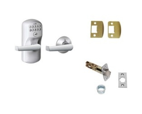 SCHLAGE ALLEGION BRAND  FE575 PLY/ELA 626 16211 10063 KD        Door Lock, Keypad, Auto-Locking, Plymouth Knob/Elan Lever, Satin Chrome, With Triple Deadlatch, Dual Strike