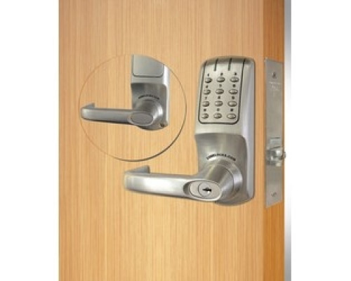 CODELOCKS LLC  CL5250 BS               Electronic Mortise Lock, Tubular Latch, Heavy Duty, Lever Handle, Spring Loaded Spindle, 80 User, Zinc Alloy, PVD Brushed Steel, With Double Cylinder, For Left/Right Hung Door