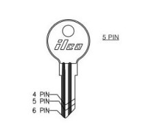 KABA ILCO CORP  1054G NP A07  AA00016232              Cylinder Lock Key Blank, 5-Pin, Brass, Nickel Plated, 7 Price Group, For Fort