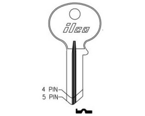 KABA ILCO CORP  1071BM NP A15  AA43203012              Cylinder Lock Key Blank, 4-Pin, Brass, Nickel Plated, 15 Price Group, For Wilson-Bohannon