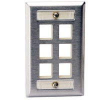 HUBBELL PREMISE WIRING  SSFL16               Plate, Ss, 1-G, 6Port, with Lbl Field