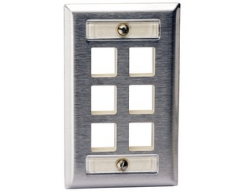 HUBBELL PREMISE WIRING  SSFL16               Plate, Ss, 1-G, 6Port, with Lbl Field