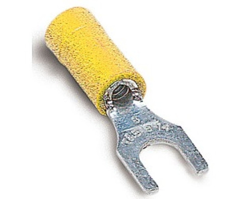 THOMAS & BETTS  TV10-14F-L               Insulated Vinyl Fork Terminal for Wire Range 12-10 Stud Size 1/4, Yellow