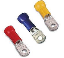 THOMAS & BETTS  RH737               Nylon Insulated Large Ring Terminal, Length 2.14in, Width 0.77in, Max Insulation 0.629, Bolt Hole 3/8in, Wire Range 1/0, White, Copper, Tin Plated, 50 Pack