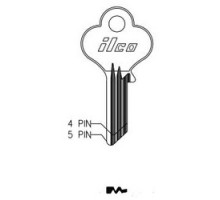 KABA ILCO CORP  1014DX NP A06  IAL3408000B              Cylinder Lock Key Blank, 5-Pin, Brass, Nickel Plated, 6 Price Group, For Eagle Lock