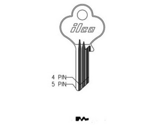 KABA ILCO CORP  1014DX NP A06  IAL3408000B              Cylinder Lock Key Blank, 5-Pin, Brass, Nickel Plated, 6 Price Group, For Eagle Lock