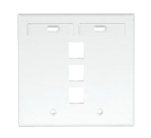 LEVITON  42080-3WP               QuickPort Wallplate with ID Window, Dual Gang, 3-Port, White