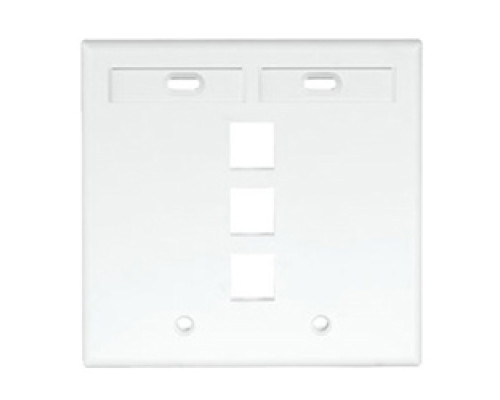 LEVITON  42080-3WP               QuickPort Wallplate with ID Window, Dual Gang, 3-Port, White