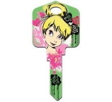 HOWARD KEYS  KW-D65               Decorative Key Blank, Kwikset, Large Headed, Painted, Disney Tinker Bell Stencil Tink Design, Individually Carded