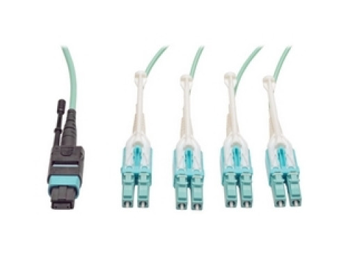 TRIPP LITE N844-05M-8LC-PT        MTP/MPO Fan-out Cable with Push/Pull Tab Connectors, MTP/MPO to 8xLC, 40GbE, 40GBASE-SR4,OM3 Plenum-rated - Aqua, 5M 16.4-ft.