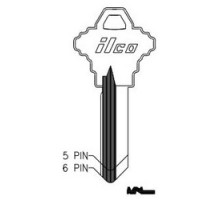 KABA ILCO CORP  1145F NP A02  AL4325202B              Cylinder Lock Key Blank, 5-Pin, Brass, Nickel Plated, 2 Price Group, For Schlage