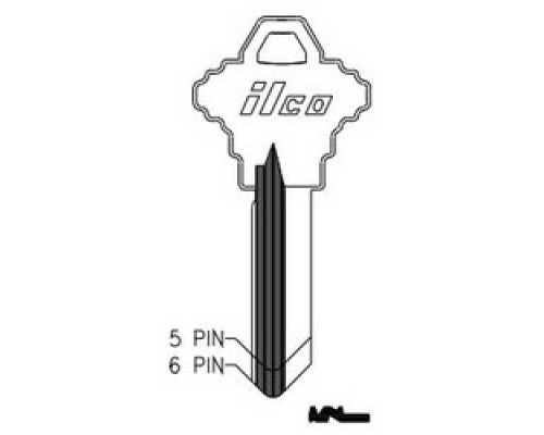KABA ILCO CORP  1145F NP A02  AL4325202B              Cylinder Lock Key Blank, 5-Pin, Brass, Nickel Plated, 2 Price Group, For Schlage