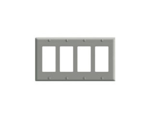 LEVITON  PJ264-I               4-gang Decora/GFCI Decora Wallplate, Midway Size - Ivory