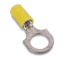 THOMAS & BETTS  RC703M               Nylon Insulated Ring Terminal, Length 1.21in, Width 0.53in, Max Insulation 0.210, Bolt Hole 5/16in, Wire Range #12-#10 AWG, Yellow, Copper, Tin Plated, On Mylar Tape, 500 Pack