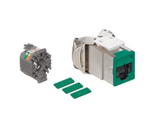 LEVITON  61SJK-SV6               Mod Jack, Atlas-X1, Category 6 Shielded Connector, With Shutters, Green